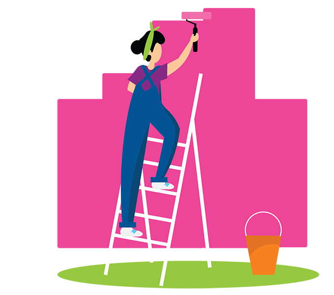 Illustration of a woman painting a wall