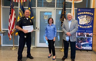 Bank officials donating face shields to the Chelsea Police Department