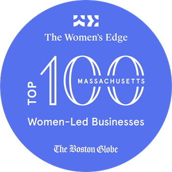 The Women's Edge and Boston Globe Magazine Top 100 Women-Led Businesses in Massachusetts Logo for 2022